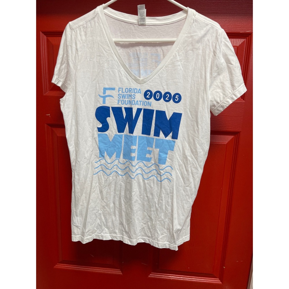 District Florida Swims Foundation 2025 Swim Meet V-Neck T-Shirt White XL
